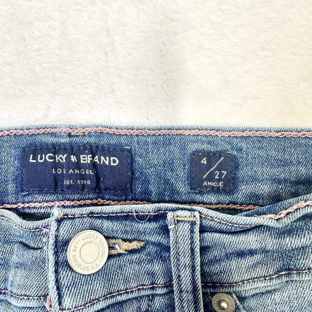 Lucky Brand Jeans Womens 4/27 Blue Fade Distressed Skinny‎ Stretch Ankle 25.5